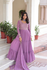 Thumbnail for Jyoti Fashion Women's Purple Faux Georgette Sequins Zari Embroidered Anarkali Set With Dupatta