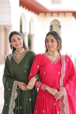 Thumbnail for Jyoti Fashion Women's Green & Pink Vichitra Silk Embroidered Combo Anarkali Set With Dupatta