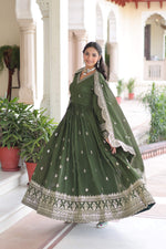 Thumbnail for Jyoti Fashion Women's Green Vichitra Silk Sequins Zari Embroidered Anarkali Set With Dupatta - Distacart