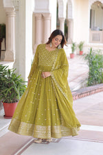 Thumbnail for Jyoti Fashion Women's Parrot Green Faux Georgette Sequins Zari Embroidered Anarkali Set With Dupatta - Distacart
