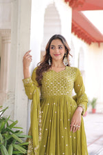 Thumbnail for Jyoti Fashion Women's Parrot Green Faux Georgette Sequins Zari Embroidered Anarkali Set With Dupatta - Distacart