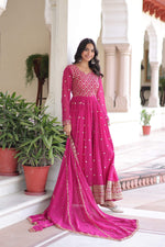 Thumbnail for Jyoti Fashion Women's Pink Faux Georgette Sequins Zari Embroidered Anarkali Set With Dupatta - Distacart