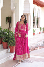 Thumbnail for Jyoti Fashion Women's Pink Faux Georgette Sequins Zari Embroidered Anarkali Set With Dupatta - Distacart