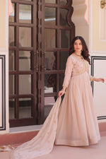 Thumbnail for Jyoti Fashion Women's Beige Star Georgette Embroidered Anarkali Set With Dupatta - Distacart
