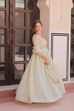 Thumbnail for Jyoti Fashion Women's Pista Green Star Georgette Embroidered Anarkali Set With Dupatta - Distacart