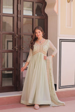 Thumbnail for Jyoti Fashion Women's Pista Green Star Georgette Embroidered Anarkali Set With Dupatta - Distacart
