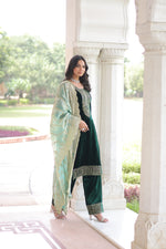 Thumbnail for Jyoti Fashion Green Velvet Embroidered Designer Kurta Set with Dupatta - Distacart