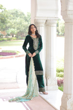 Thumbnail for Jyoti Fashion Green Velvet Embroidered Designer Kurta Set with Dupatta - Distacart