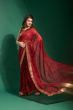 Thumbnail for Jyoti Fashion Women's Maroon Sequence Embroidery Chiffon Saree with Blouse - Distacart
