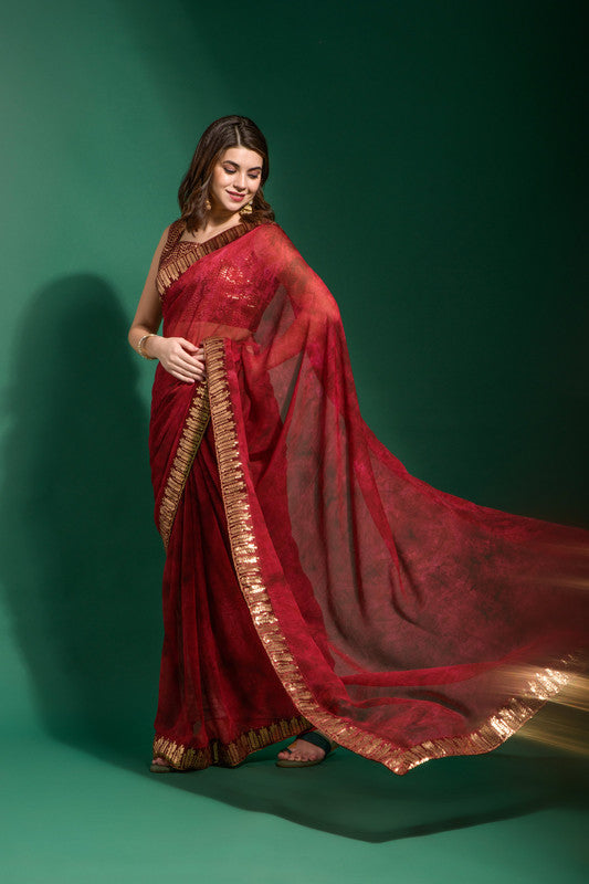 Jyoti Fashion Women's Maroon Sequence Embroidery Chiffon Saree with Blouse - Distacart