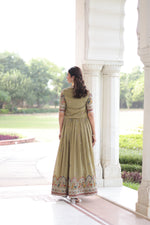 Thumbnail for Jyoti Fashion Women's Green Vichitra Silk Embroidered Anarkali Set With Koti - Distacart