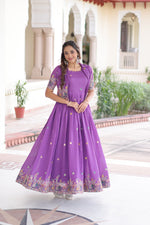 Thumbnail for Jyoti Fashion Women's Purple Vichitra Silk Embroidered Anarkali Set With Koti - Distacart