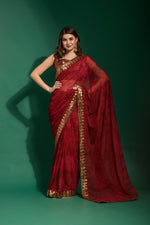 Thumbnail for Jyoti Fashion Women's Maroon Sequence Embroidery Chiffon Saree with Blouse - Distacart