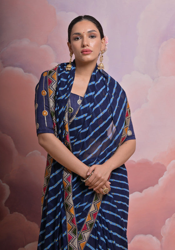 Jyoti Fashion Women's Blue Coding Sequence Georgette Saree with Blouse - Distacart