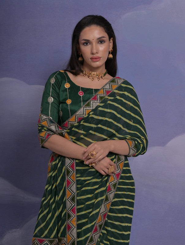 Jyoti Fashion Women's Green Coding Sequence Georgette Saree with Blouse - Distacart
