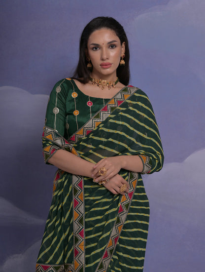 Jyoti Fashion Women's Green Coding Sequence Georgette Saree with Blouse - Distacart