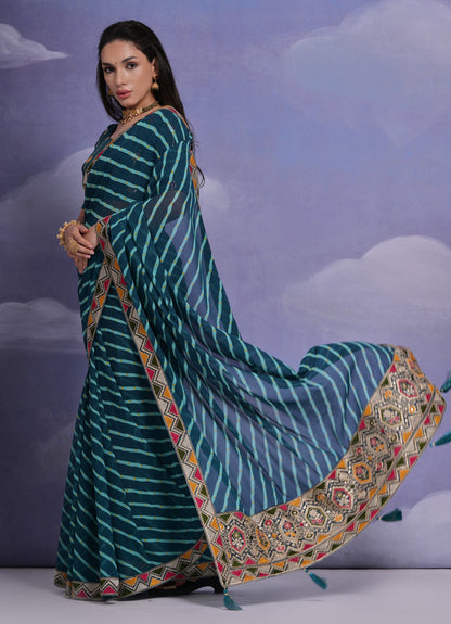 Jyoti Fashion Women's Morpich Coding Sequence Georgette Saree with Blouse - Distacart