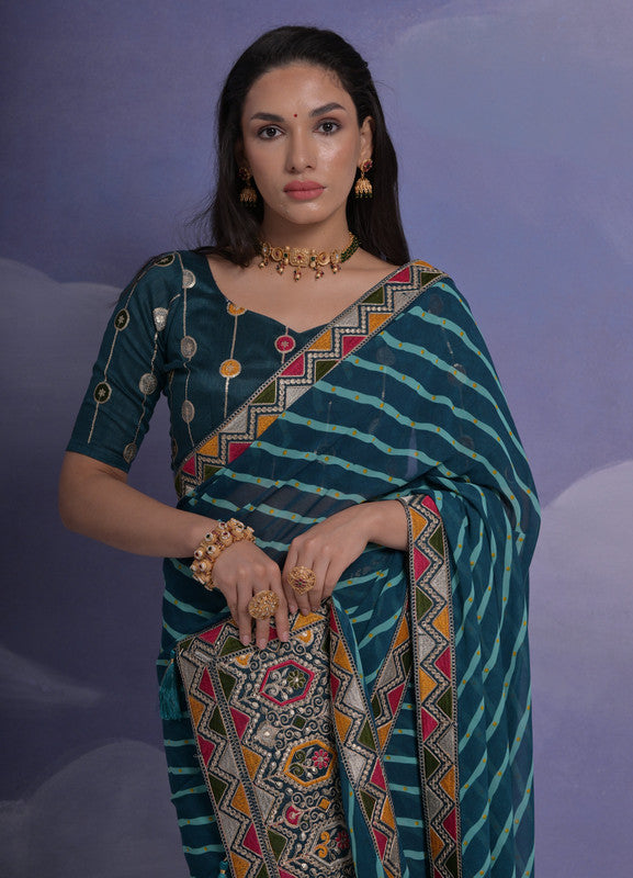 Jyoti Fashion Women's Morpich Coding Sequence Georgette Saree with Blouse - Distacart