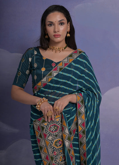 Jyoti Fashion Women's Morpich Coding Sequence Georgette Saree with Blouse - Distacart