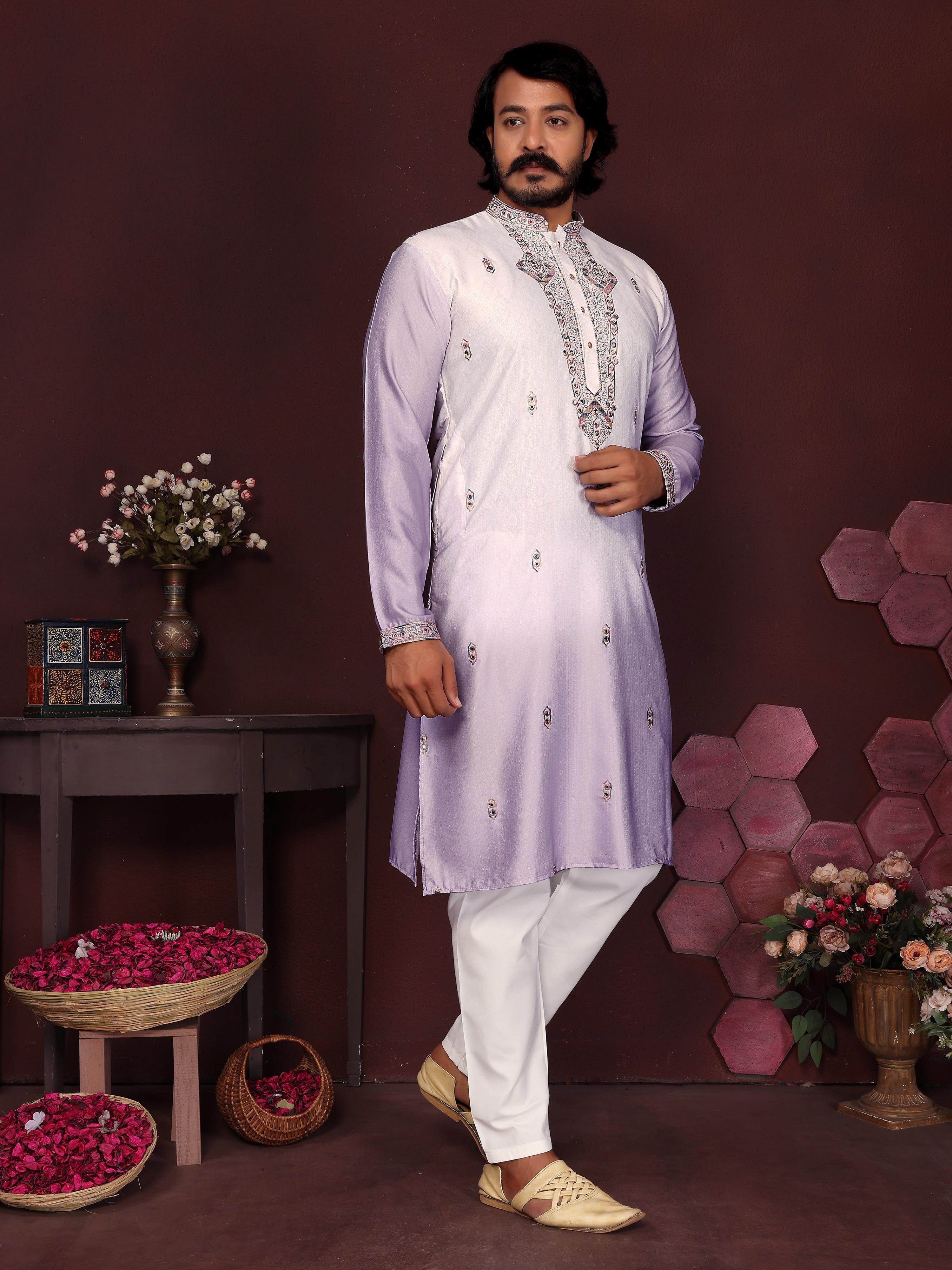 Jyoti Fashion Men's Purple Sequins Embroidered Kurta with Pajama - Distacart