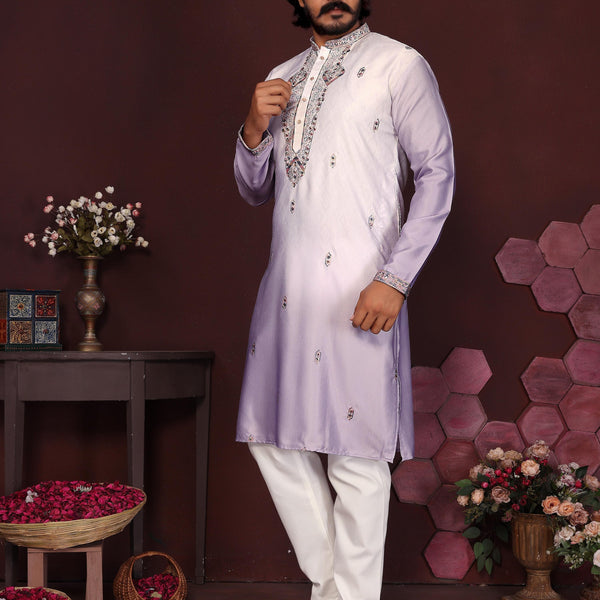 Jyoti Fashion Men's Purple Sequins Embroidered Kurta with Pajama - Distacart