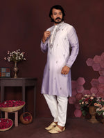 Thumbnail for Jyoti Fashion Men's Purple Sequins Embroidered Kurta with Pajama - Distacart