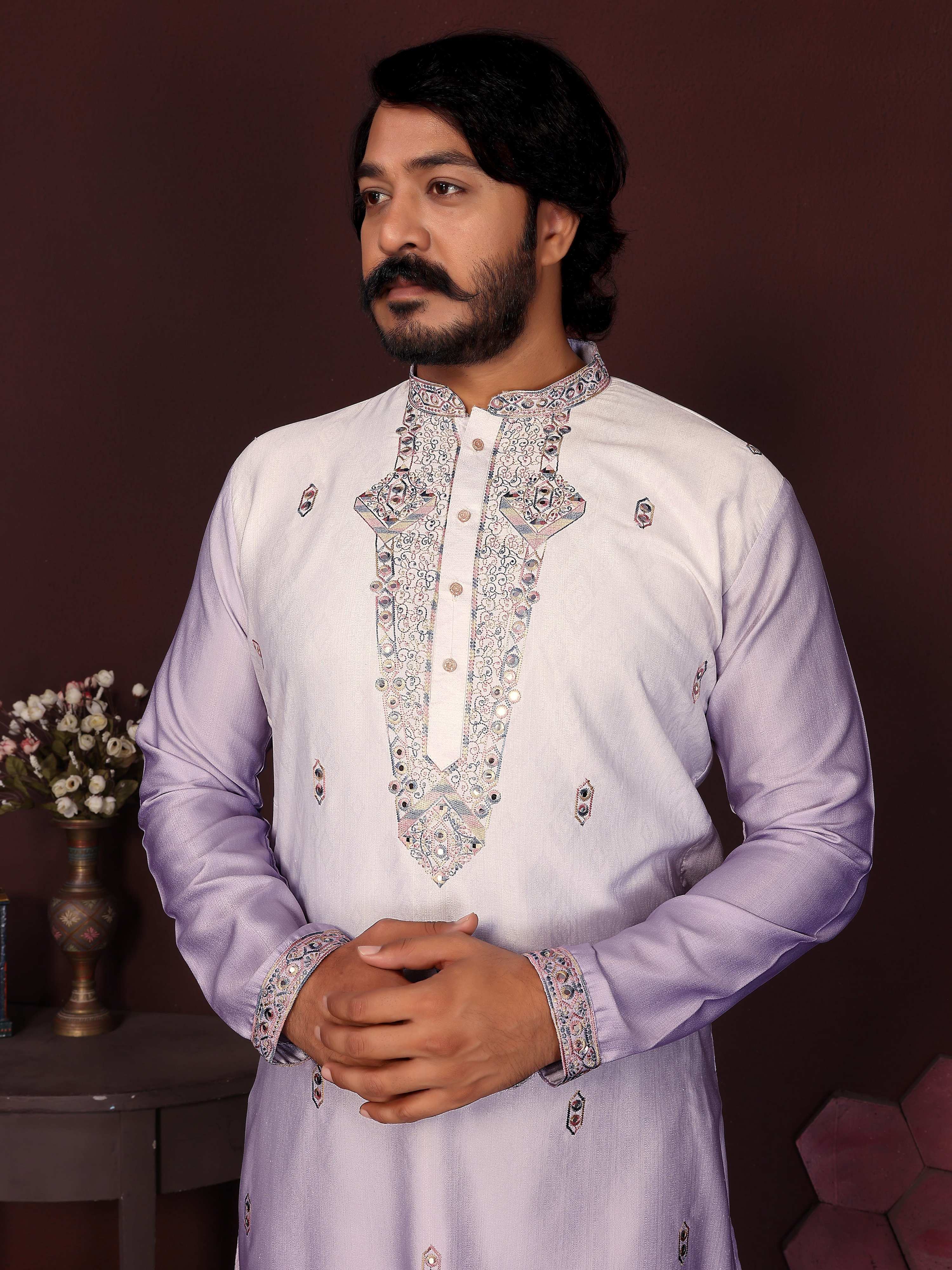 Jyoti Fashion Men's Purple Sequins Embroidered Kurta with Pajama - Distacart