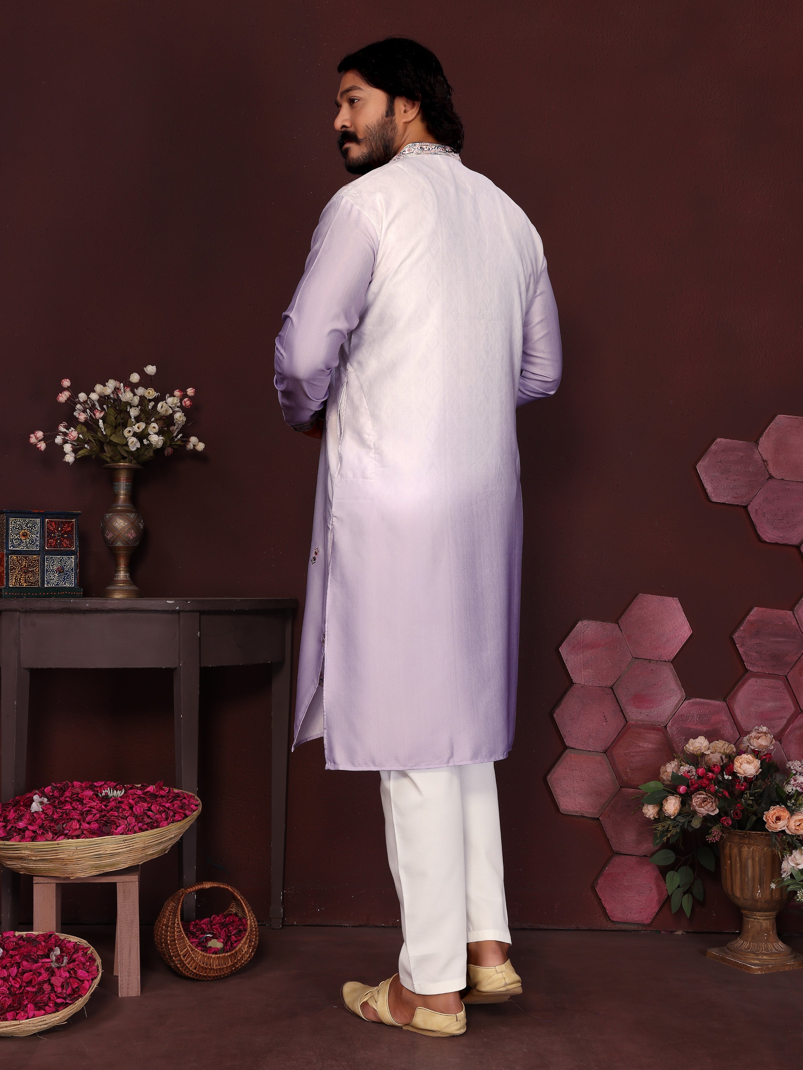 Jyoti Fashion Men's Purple Sequins Embroidered Kurta with Pajama - Distacart