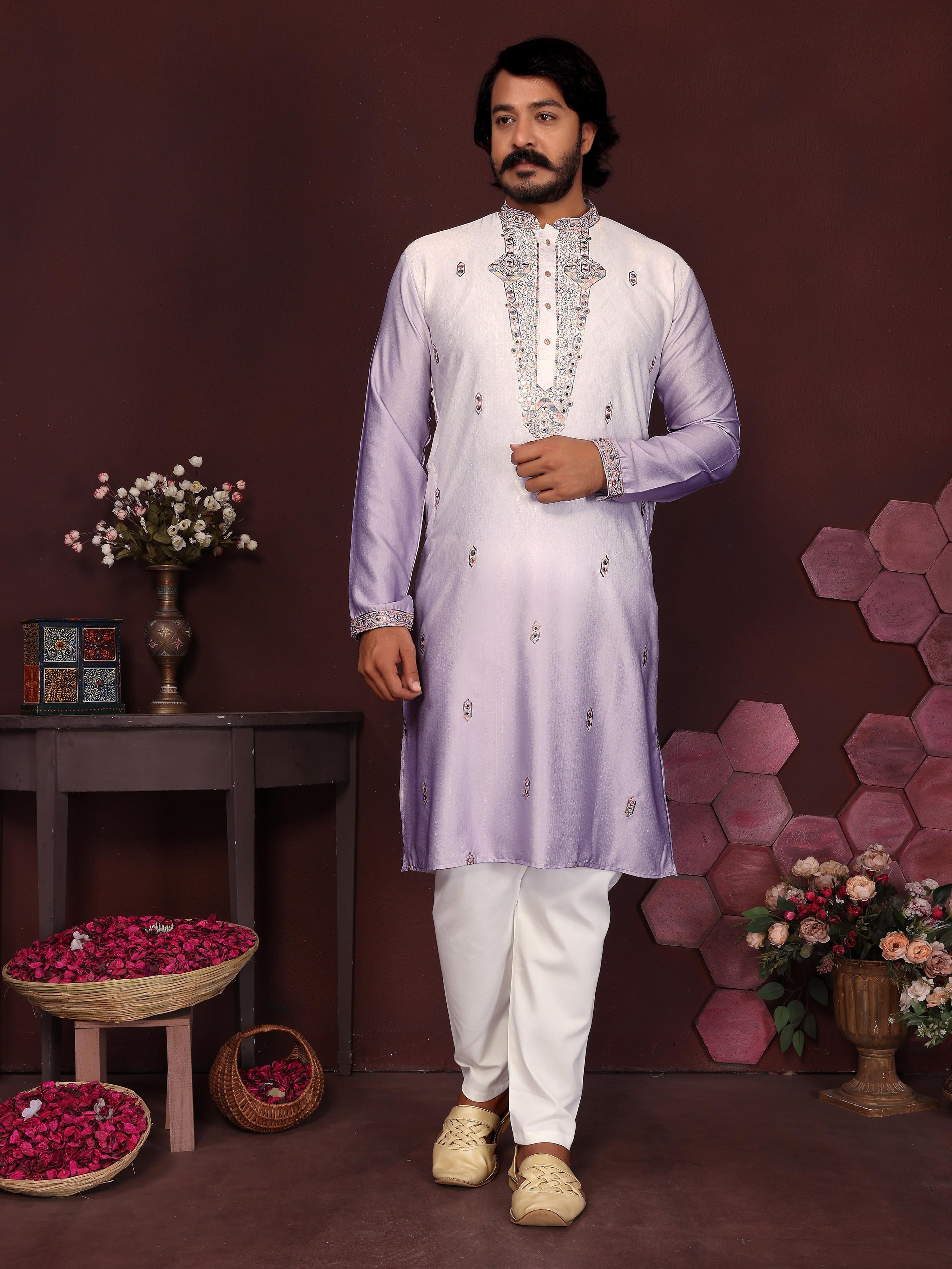 Jyoti Fashion Men's Purple Sequins Embroidered Kurta with Pajama - Distacart