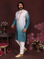 Thumbnail for Jyoti Fashion Men's Teal Sequins Embroidered Kurta with Pajama