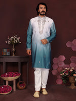 Thumbnail for Jyoti Fashion Men's Teal Sequins Embroidered Kurta with Pajama