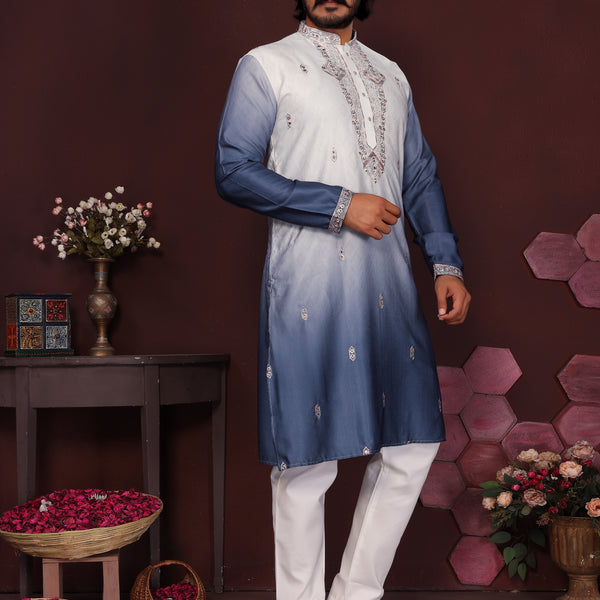 Jyoti Fashion Men's Blue Sequins Embroidered Kurta with Pajama