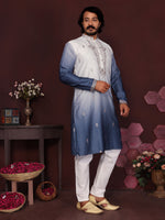 Thumbnail for Jyoti Fashion Men's Blue Sequins Embroidered Kurta with Pajama