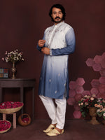 Thumbnail for Jyoti Fashion Men's Blue Sequins Embroidered Kurta with Pajama