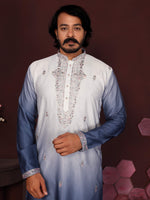 Thumbnail for Jyoti Fashion Men's Blue Sequins Embroidered Kurta with Pajama