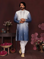 Thumbnail for Jyoti Fashion Men's Blue Sequins Embroidered Kurta with Pajama