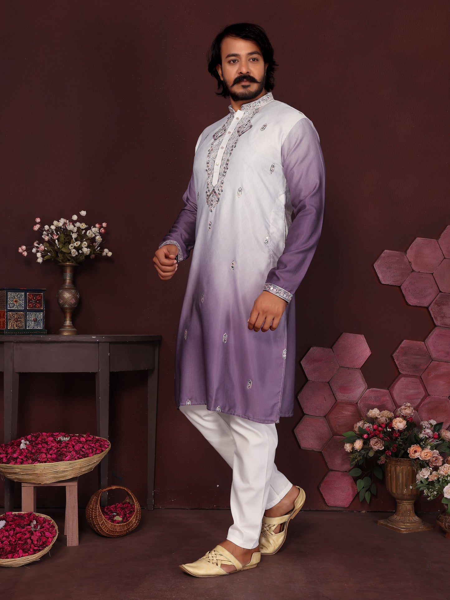 Jyoti Fashion Men's Jamuni Sequins Embroidered Kurta with Pajama - Distacart