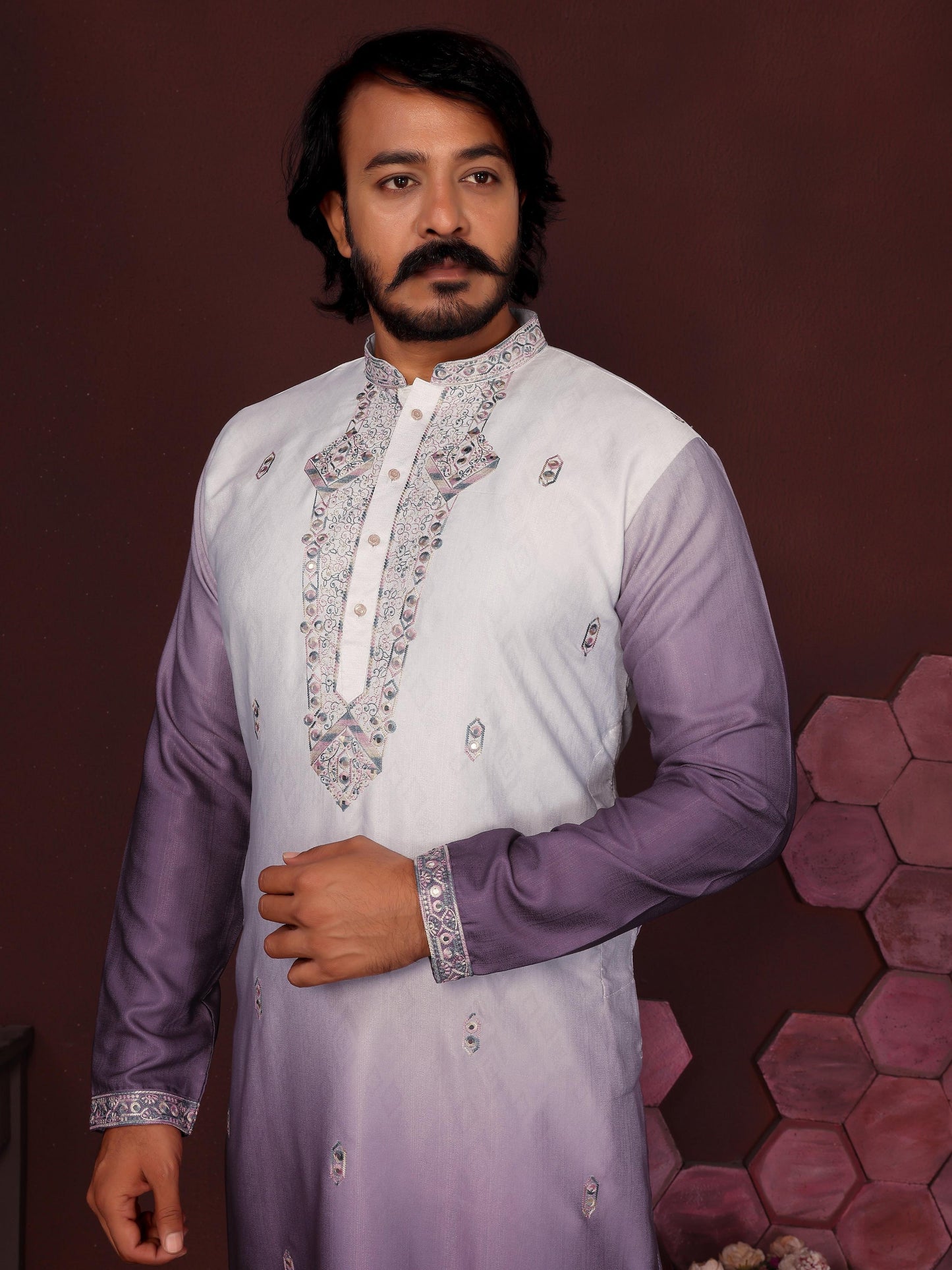 Jyoti Fashion Men's Jamuni Sequins Embroidered Kurta with Pajama - Distacart