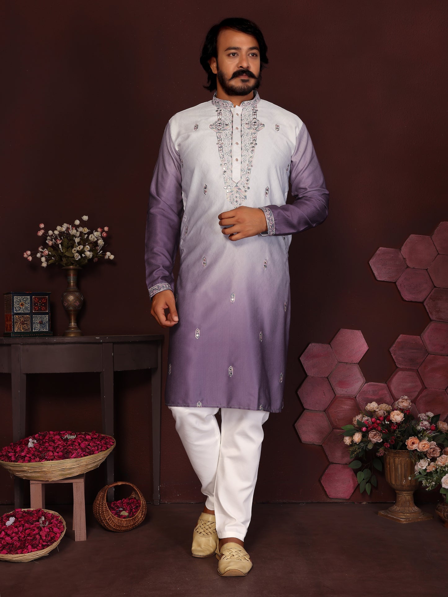 Jyoti Fashion Men's Jamuni Sequins Embroidered Kurta with Pajama - Distacart