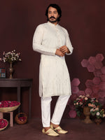Thumbnail for Jyoti Fashion Men's White Mirror Embroidery Kurta with Pajama - Distacart