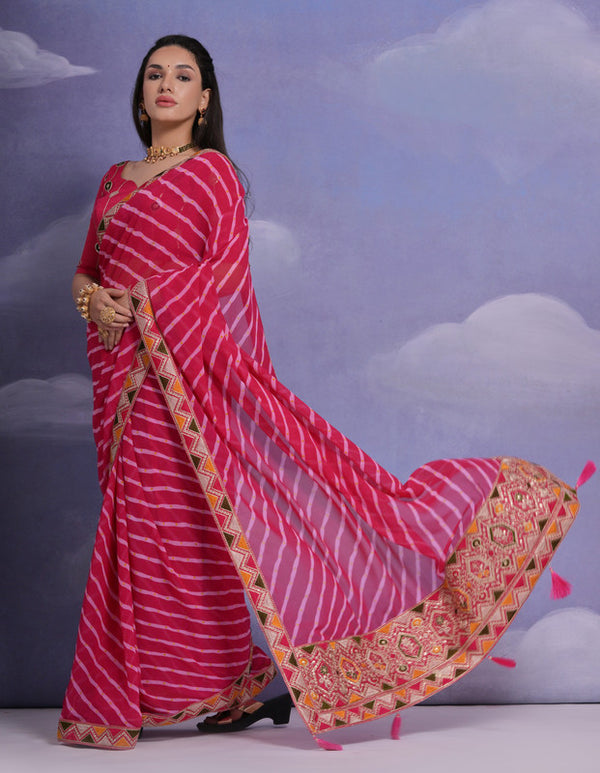 Jyoti Fashion Women's Rani Pink Coding Sequence Georgette Saree with Blouse - Distacart