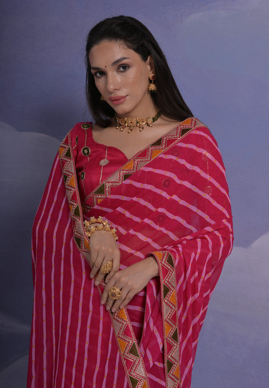Jyoti Fashion Women's Rani Pink Coding Sequence Georgette Saree with Blouse - Distacart
