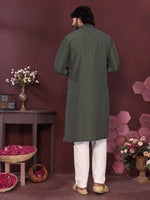 Thumbnail for Jyoti Fashion Men's Green Mirror Embroidery Kurta with Pajama