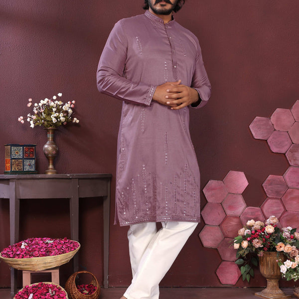 Jyoti Fashion Men's Purple Mirror Embroidery Kurta with Pajama - Distacart