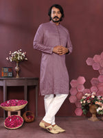 Thumbnail for Jyoti Fashion Men's Purple Mirror Embroidery Kurta with Pajama - Distacart
