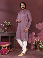 Thumbnail for Jyoti Fashion Men's Purple Mirror Embroidery Kurta with Pajama - Distacart