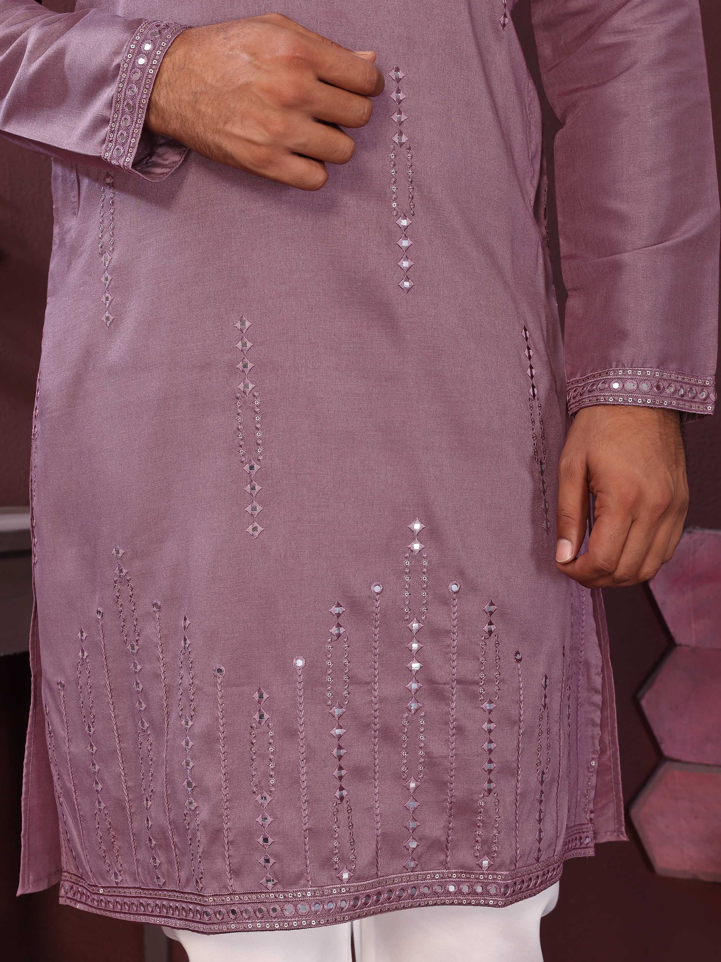 Jyoti Fashion Men's Purple Mirror Embroidery Kurta with Pajama - Distacart