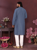 Thumbnail for Jyoti Fashion Men's Blue Mirror Embroidery Kurta with Pajama