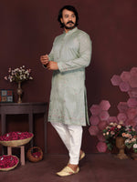 Thumbnail for Jyoti Fashion Men's Grey Sequins Embroidered Kurta with Pajama