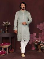 Thumbnail for Jyoti Fashion Men's Grey Sequins Embroidered Kurta with Pajama